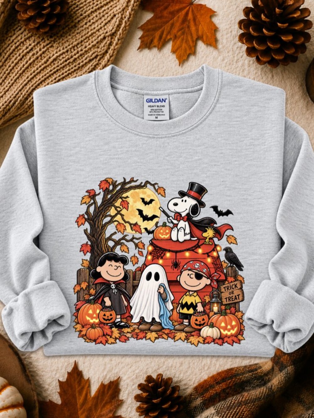 Peanuts Halloween Sweatshirt Graphic Snoopy Fall Holiday Pumpkin Trick or Treat